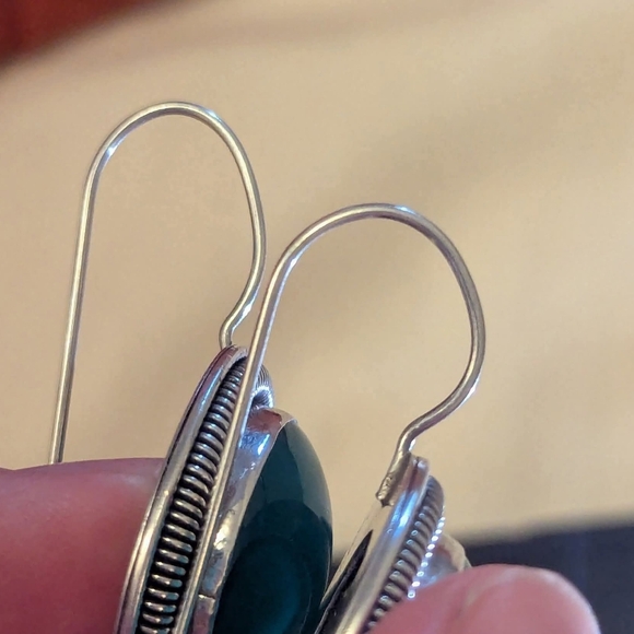 Vintage sterling silver brooch and earring set 925 green stone circle oval - Picture 6 of 6